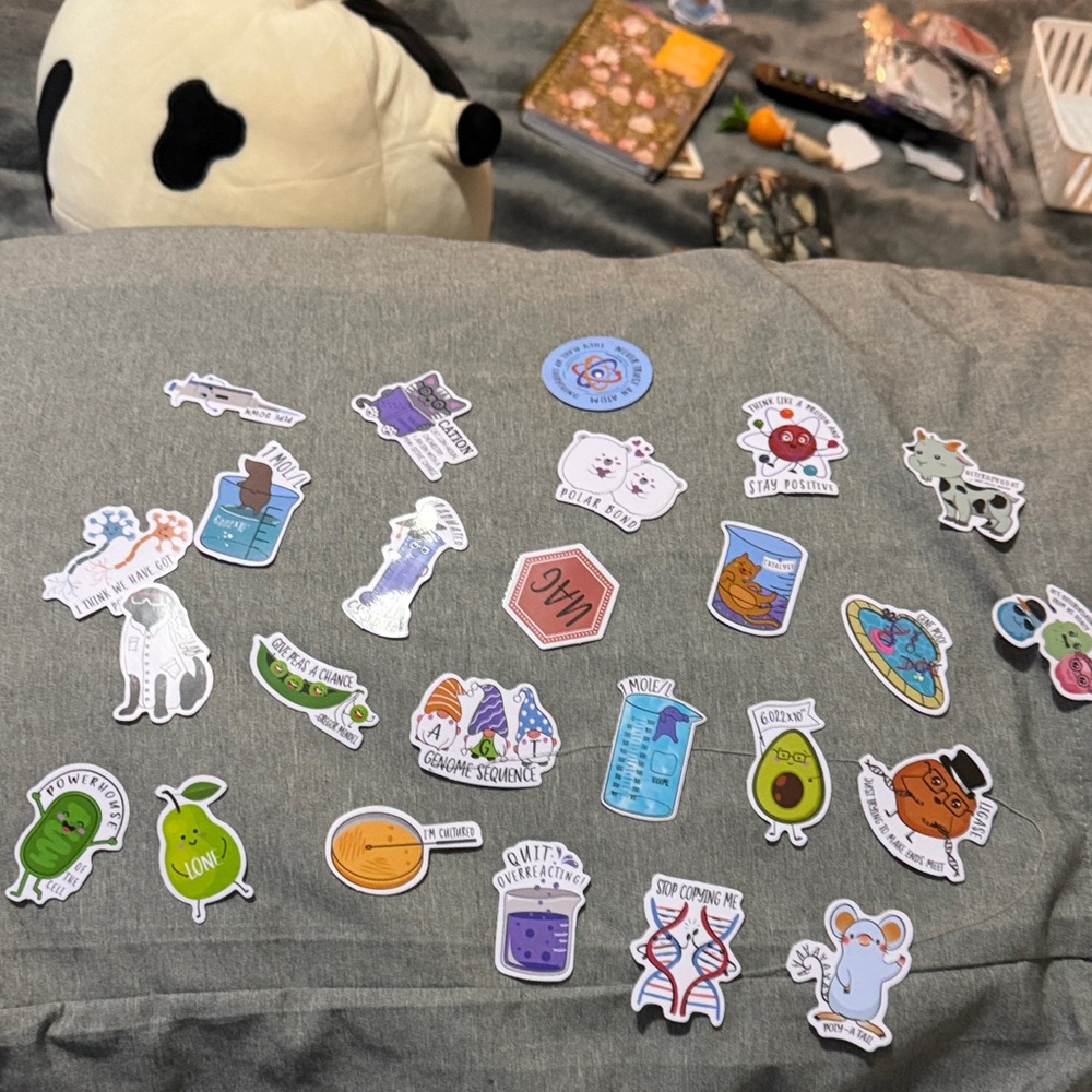 25 pack of bio/chem pun stickers